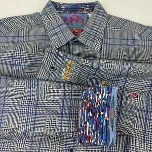 Robert Graham L/S Casual Shirt-herringbone plaid blk/wht-celtic embroidered cuff